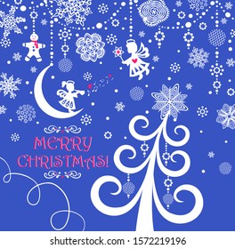 Adornment, angels; applique, background; card, celebrate, celebration; childish, Christian, Christmas; Christmas star, congratulation, crescent, cut out, December; decoration, decorative, design; even