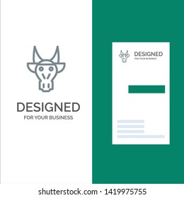Adornment, Animals, Bull, Indian, Skull Grey Logo Design and Business Card Template