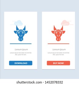 Adornment, Animals, Bull, Indian, Skull  Blue and Red Download and Buy Now web Widget Card Template