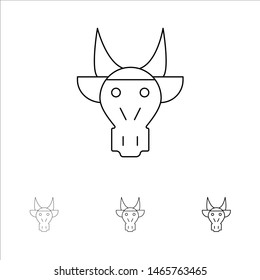 Adornment, Animals, Bull, Indian, Skull Bold and thin black line icon set. Vector Icon Template background