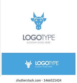 Adornment, Animals, Bull, Indian, Skull Blue Solid Logo with place for tagline. Vector Icon Template background
