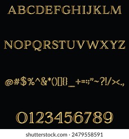 AdornS Engraved Font, Alphabet, Golden Capital Letters, Uppercase Letter, Golden Numbers and Symbols