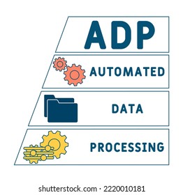 ADP - Automated Data Processing acronym. business concept background.  vector illustration concept with keywords and icons. lettering illustration with icons for web banner, flyer, landing