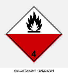 ADR 4 Substances liable to spontaneous combustion, black, red and white sign, vector illustration.