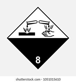 ADR 8 corrosive substance sign, black and white diamond sign, vector illustration.