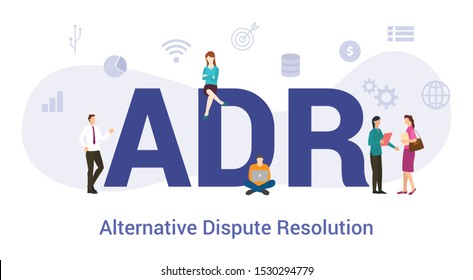 adr alternative dispute resolution concept with big word or text and team people with modern flat style - vector