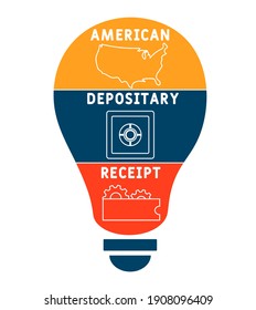 ADR - American Depositary Receipt acronym. business concept background.  vector illustration concept with keywords and icons. lettering illustration with icons for web banner, flyer, landing page
