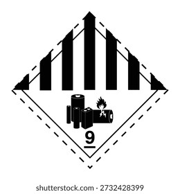 Etiqueta de peligro ADR LBM Clase 9. Etiqueta de seguridad ADR LBM para embalaje. Batería de litio Clase 9 Mercancías peligrosas. Símbolo de peligro Varios de clase 9 para el transporte. Etiqueta de envío internacional.