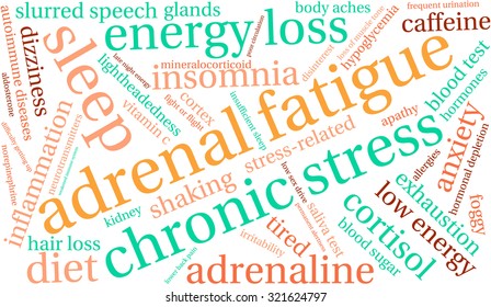 Adrenal Fatigue Word Cloud On a White Background. 