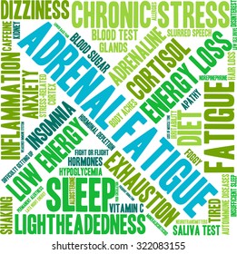 Adrenal Fatigue Word Cloud On a White Background. 