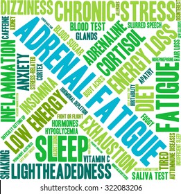 Adrenal Fatigue Word Cloud On A White Background. 