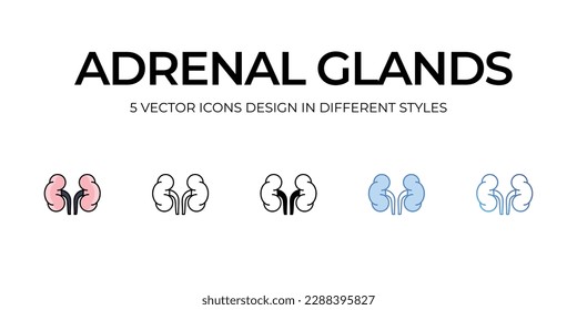 Adrenal Glands Icon Design in Five style with Editable Stroke. Line, Solid, Flat Line, Duo Tone Color, and Color Gradient Line. Suitable for Web Page, Mobile App, UI, UX and GUI design.