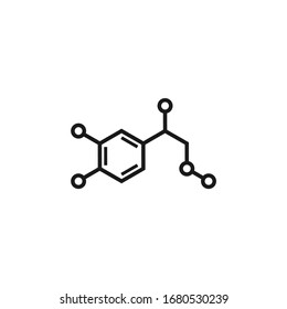 Adrenalin molecula structure. black line icon isolated on white background. Hormone epinephrine, neurotransmitter. strong emotions, energy symbol
