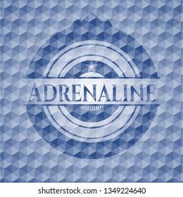 Adrenaline blue emblem with geometric background.