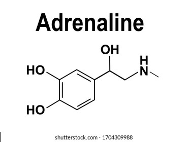 Adrenaline or epinephrine hormone chemical structure. Epinephrine is normally produced by both the adrenal glands and certain neurons.