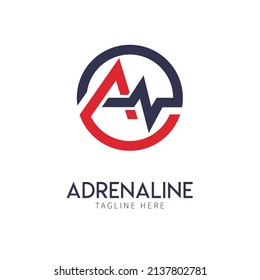 Adrenaline logo. illustration of letter A with adrenaline symbol