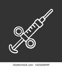 Adrenaline syringe chalk icon. Virtual video game treatment, cure. Medical aid, injection to player. Game equipment, inventory. Drugs, insulin, immunization. Isolated vector chalkboard illustration