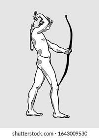 Adriaen de Vries Apollo with bow for shooting sculpture. Vector hand drawn illustration. 