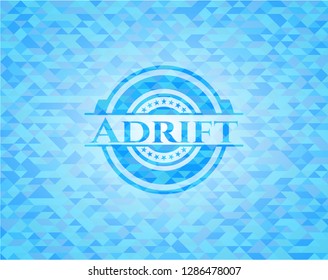 Adrift light blue emblem with triangle mosaic background