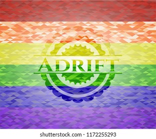 Adrift on mosaic background with the colors of the LGBT flag