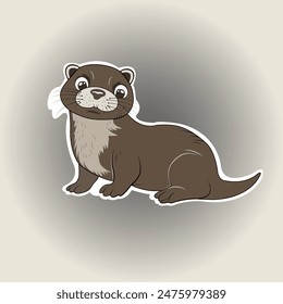 Adroable Otters Sticker Vector Illustration