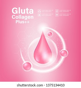 Ads Beauty Product on Background 3D Vector Concept. Technology for Skin Care. Pink Collagen Solution