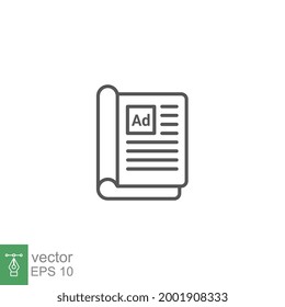 Ads book advertisement Line icon style. Advertising news in publish article for media marketing information. paper stack of online book order. Vector illustration. Design on white background. EPS 10