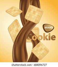 Ads cracker cookie advertising banner vector 3d illustration.