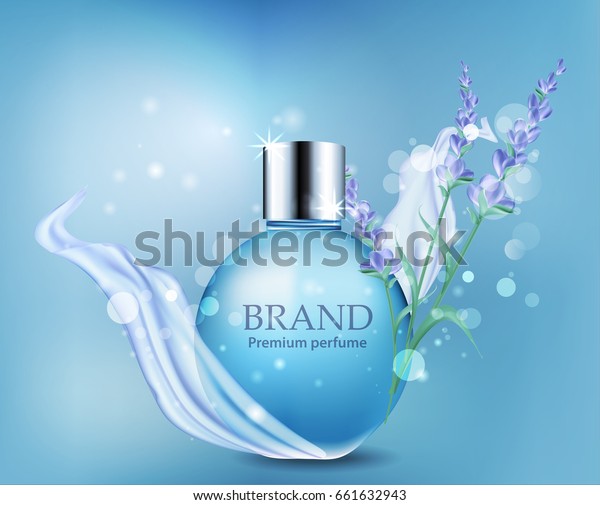 女霊を広告 香水とラベンダー色の花のしずくを入れたベクターボトル のベクター画像素材 ロイヤリティフリー