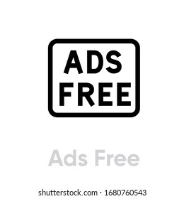 Ads free blocking icon. Editable line vector. A rectangular sign with the text permission. Single pictogram.
