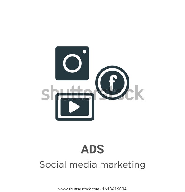 Ads glyph icon vector on
white background. Flat vector ads icon symbol sign from modern
social media marketing collection for mobile concept and web apps
design.