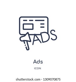 ads icon from social media marketing outline collection. Thin line ads icon isolated on white background.