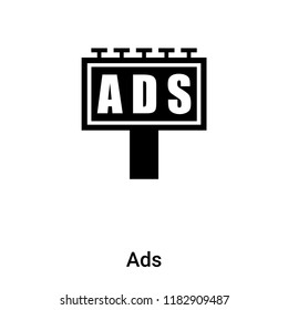 Ads icon vector isolated on white background, logo concept of Ads sign on transparent background, filled black symbol