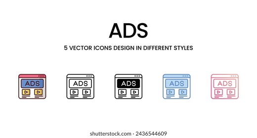 Ads Icons set. Suitable for Web Page, Mobile App, UI, UX and GUI design, vector stock illustration
