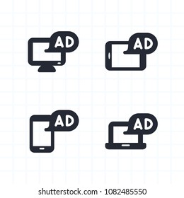 Ads On Devices - Cutout Icons. A set of 4 professional, pixel-aligned icons.