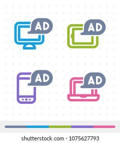 Ads On Devices - Mix Icons. A set of 4 professional, pixel-aligned icons.