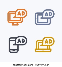 Ads On Devices - Outline Icons. A set of 4 professional, pixel-aligned icons.