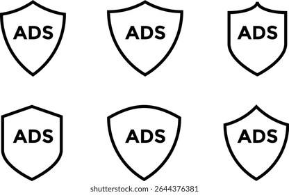 ads protection icon set. shield ads icons. advertisements safety sign
