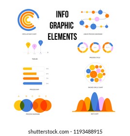 Ads Report Visualisation Inforgaphic Elements Vector Set. Blue, Brown, Pie Chart, Circle Diagram, Rating, Target, Success, Flowchart Presentation Icons. Clean Big Marketing Inforgaphic Elements