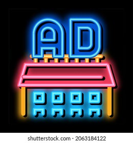 ads sign on roof of store neon light sign vector. Glowing bright icon ads sign on roof of store sign. transparent symbol illustration