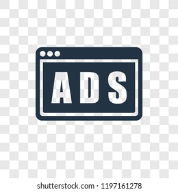 Ads vector icon isolated on transparent background, Ads transparency logo concept
