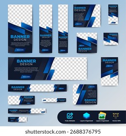 Ads web banner template set. Vector horizontal, vertical, square web banner ads design. Vector