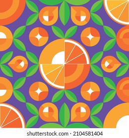 Adstract Orange Fruit Geometric Mosaic Background. Juicy Fruit Fresh Citrus Pattern. Modern Minimalist Creative Texture, Ornament For Wallpaper, Paper, Textile, Fabric, Package
