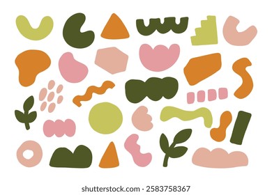 Adstract shapes collection.Simple freeform, asymmetric blob.Hand drawn trendy basic figures.