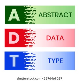 ADT, ABSTRACT DATA TYPE acronym. Concept with keyword and icons. Flat vector illustration. Isolated on white.