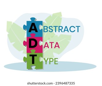 ADT, ABSTRACT DATA TYPE acronym. Concept with keyword and icons. Flat vector illustration. Isolated on white.
