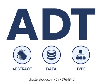 ADT, ABSTRACT DATA TYPE acronym. Concept with keyword and icons. Flat vector illustration. Isolated on white.