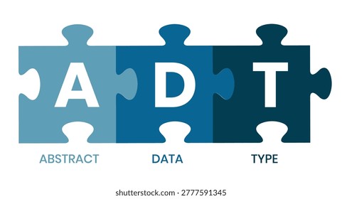 ADT, ABSTRACT DATA TYPE acronym. Concept with keyword and icons. Flat vector illustration. Isolated on white.	