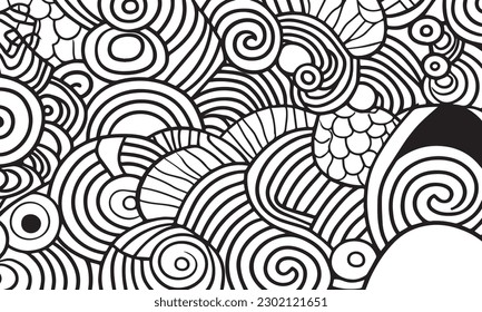 Adult Abstract background seamless pattern curve  and  circle style black and white design.
