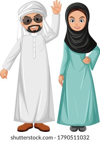 Adult arab couple wearing arab costume character illustration